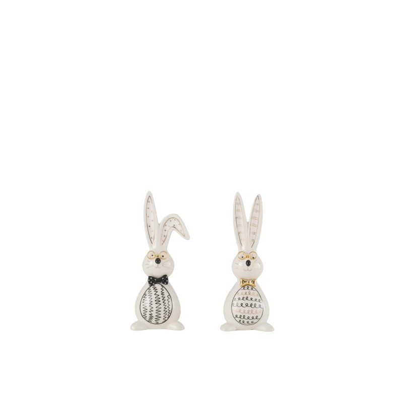 Set de 2 Set de 2 lapins en céramique blanc - or 20x8x8 cm Set de 2 Set de 2 lapins en céramique blanc - or 20x8x8 cm