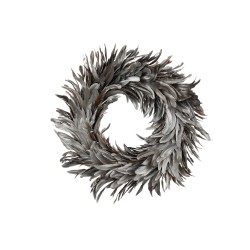 Corona decorativa de plumas plateadas 43x43x7 cm