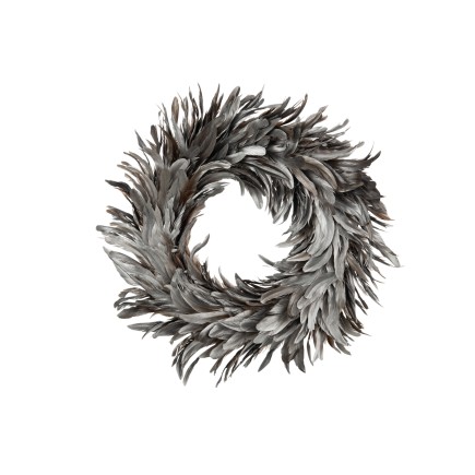 Corona decorativa de plumas plateadas 43x43x7 cm