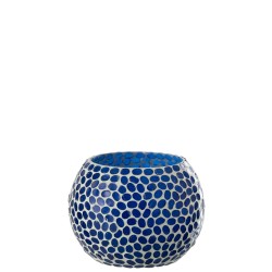 Photophore boule en verre blanc et bleu