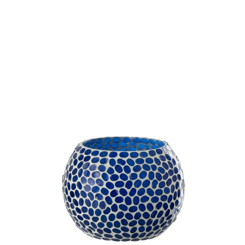 Photophore boule en verre blanc et bleu