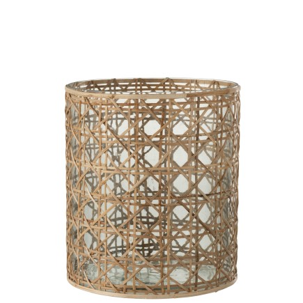 Portavelas de vidrio natural 19.5x19.5x22 cm