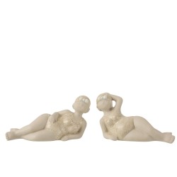 Set de 2 baigneuses en céramique beige 44x8.5x12 cm
