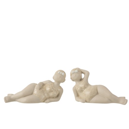 Conjunto de 2 bañistas de cerámica beige de 44x8.5x12 cm