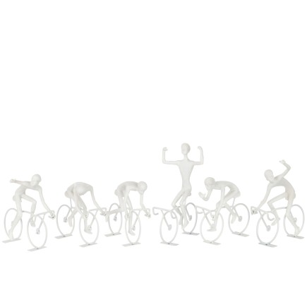 Conjunto de 6 ciclistas de resina blanco 21x12.5x27.5 cm