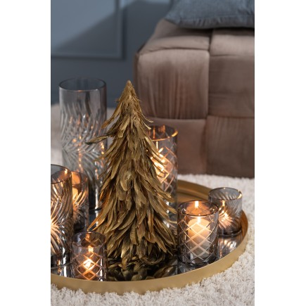 Árbol de Navidad de plumas doradas 18x18x41 cm