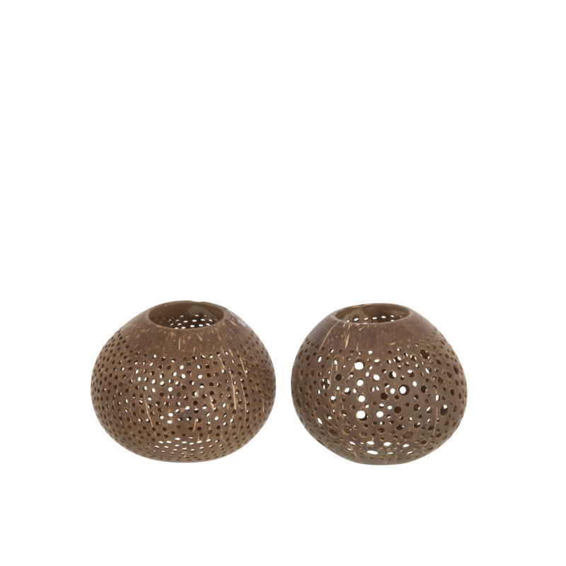 Set de 2 photophores en bois marron 15x15x12 cm Set de 2 photophores en bois marron 15x15x12 cm