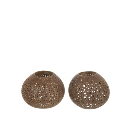 Set de 2 photophores en bois marron 15x15x12 cm
