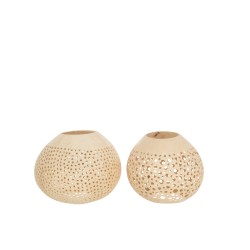 Set de 2 Photophores ajourés en noix de coco naturel 14x14x11.5 cm