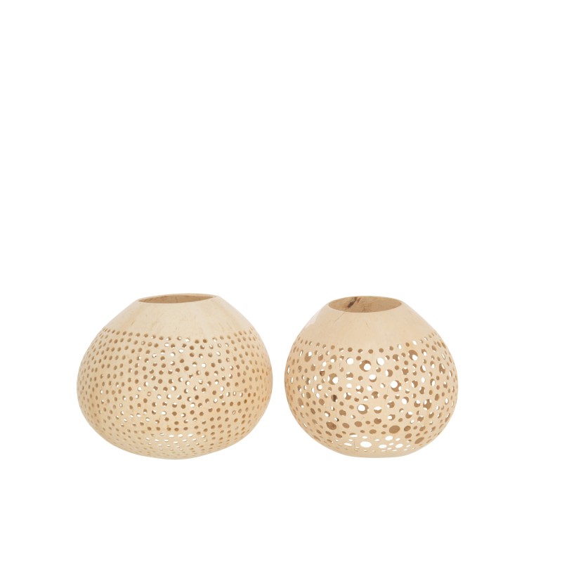 Set de 2 Photophores ajourés en noix de coco naturel 14x14x11.5 cm Set de 2 Photophores ajourés en noix de coco naturel 14x14x11.5 cm