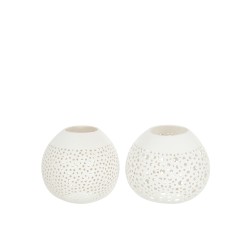 Set de 2 Photophores ajourés en bois de noix de coco blanc 27.5x14.5x12 cm