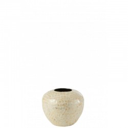 Vase boule en bois crème 26x26x21.5 cm