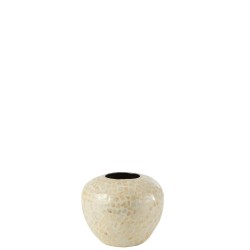 Vase boule en bois crème 26x26x21.5 cm