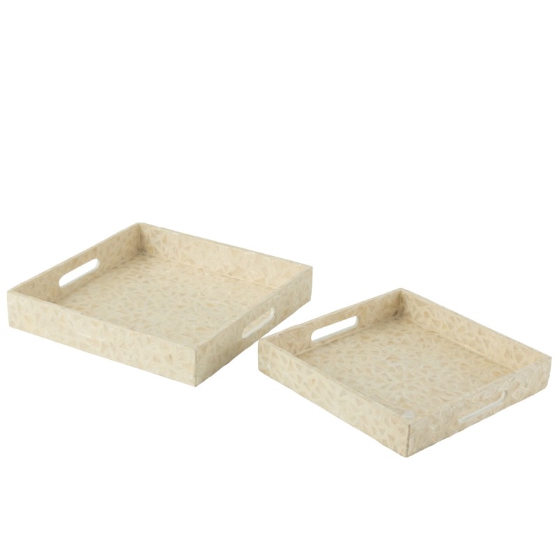 Set de 2 plateaux en bois crème 35.5x35.5x6 cm Set de 2 plateaux en bois crème 35.5x35.5x6 cm