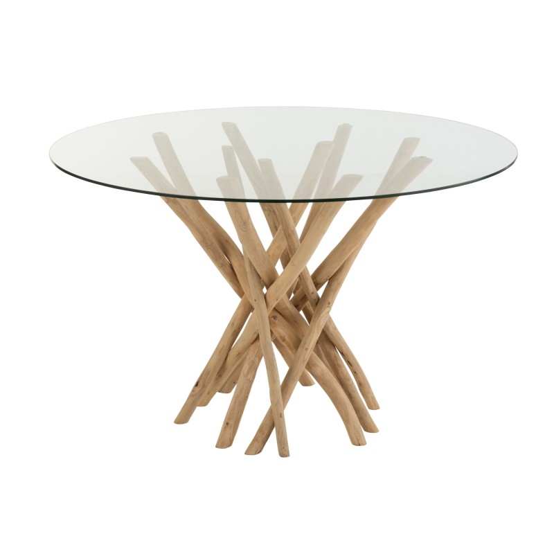 Table d'appoint plateau en verre et pied bois 120x120x 75 cm Table d'appoint plateau en verre et pied bois 120x120x 75 cm