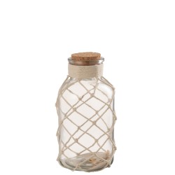 Pot avec bouchon liège et filet en verre transparent 11x11x21 cm