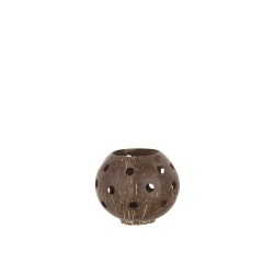 Photophore en noix de coco ajouré marron D14cm
