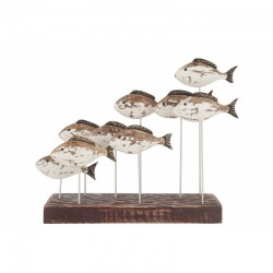 Banc de poissons sur socle en bois marron 52x13x40 cm