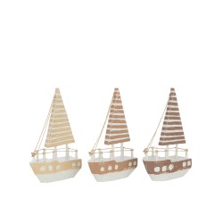 Set de 3 barcos de vela de madera marrón 16x6x25.5 cm