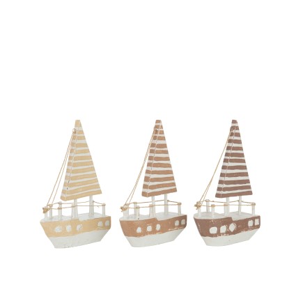 Set de 3 barcos de vela de madera marrón 16x6x25.5 cm
