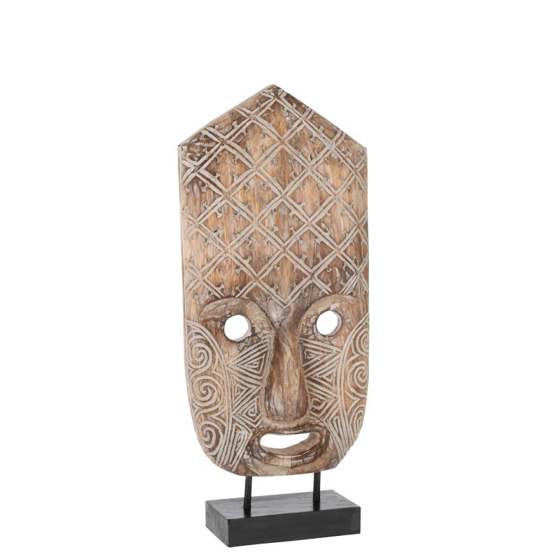 Masque sur socle en bois naturel 24.5x12.5x58.5 cm