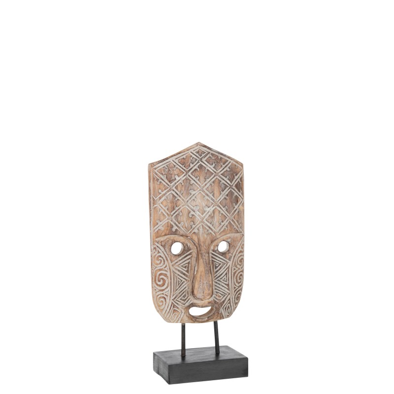 Masque sur socle en bois naturel 17x15x41 cm Masque sur socle en bois naturel 17x15x41 cm
