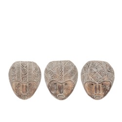 Set de 3 Masques à accrocher en bois naturel 23.5x61x10 cm