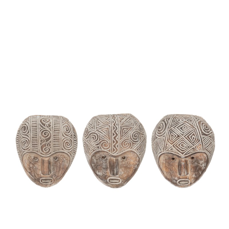 Set de 3 Masques à accrocher en bois naturel 23.5x61x10 cm Set de 3 Masques à accrocher en bois naturel 23.5x61x10 cm