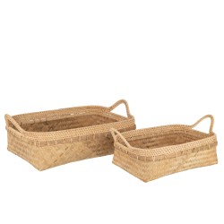 Set de 2 plateaux en bois naturel 47x34x16.5 cm