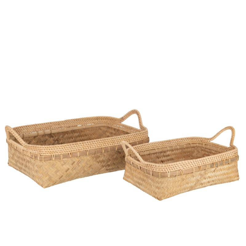 Set de 2 plateaux en bois naturel 47x34x16.5 cm