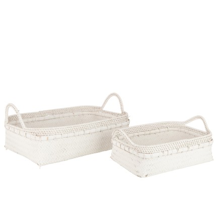 Set de 2 plateaux en bois blanc 47x34x16.5 cm