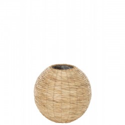 Vase boule en bois naturel 35x35x32 cm