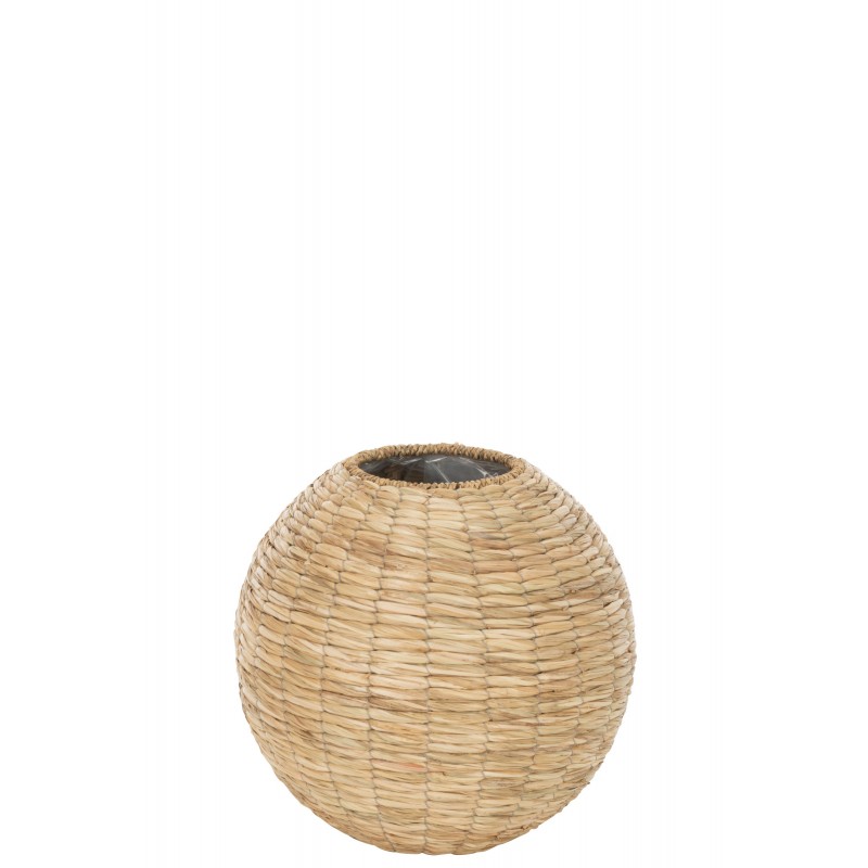 Jarrón de madera natural en forma de bola de 35x35x32 cm
