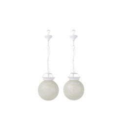 Conjunto de 2 lámparas colgantes de vidrio blanco 16x16x75 cm