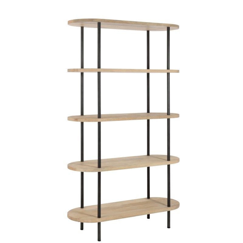 ETAGERE ELI 5 ETAGES BOIS DE MANGUIER/FER NATUREL/GRIS