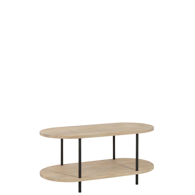 Mesa de centro de 2 niveles en madera natural 60x120x53 cm