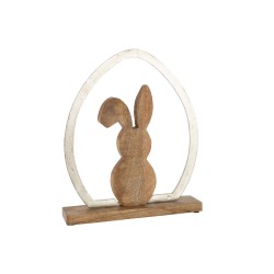 LAPIN SILHOUETTE OEUF BOIS DE MANGUIER/METAL ARGENT NATUREL