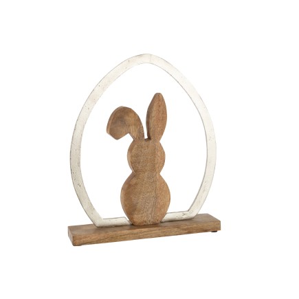 LAPIN SILHOUETTE OEUF BOIS DE MANGUIER/METAL ARGENT NATUREL