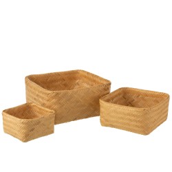 Conjunto de 3 cestas de madera natural de 38x38x18 cm