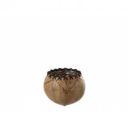 Pot à fleurs noix de coco en plastique marron 14x14x10cm