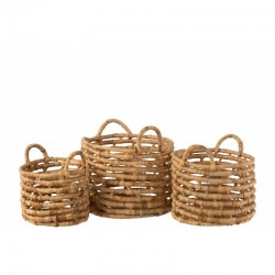 Set de 3 cestas de madera natural de 36x36x38 cm