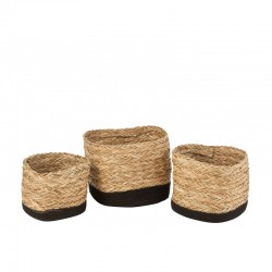 Set de 3 cestas de madera natural de 27x27x22 cm
