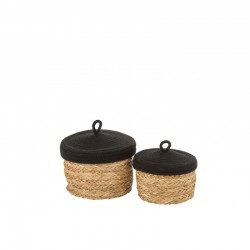 Set de 2 cestas con tapas de madera natural de 22x22x19 cm