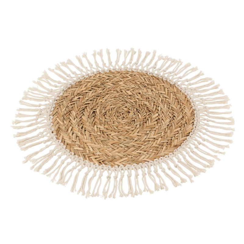 Sous-plat rond en textile brun blanc 51x51x1.5 cm Sous-plat rond en textile brun blanc 51x51x1.5 cm