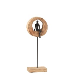 Figurine noire sur socle en bois noir 5x20x49 cm