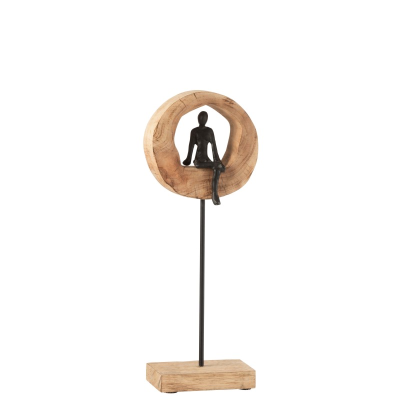 Figurine noire sur socle en bois noir 5x20x49 cm