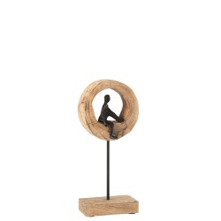 Figurine noire sur socle en bois naturel 9x17.5x39.5 cm