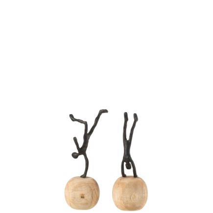 Lot de 2 figurines décoratives acrobate en bois noir 16x12x30 cm