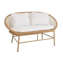 Sillón redondeado de aluminio beige para 2 personas, para uso interior o exterior, de 129x62x82 cm.