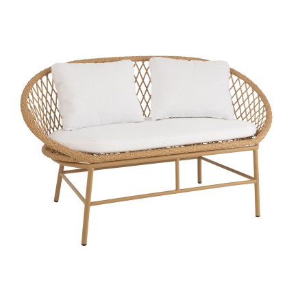 Sillón redondeado de aluminio beige para 2 personas, para uso interior o exterior, de 129x62x82 cm.